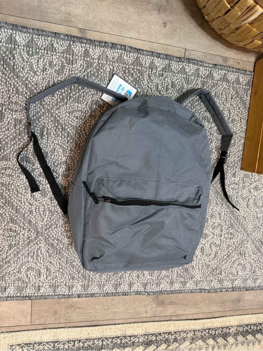 New Kids Gray Everyday Backpack 15” Classic Zip Book Bag with Front Zip Pocket